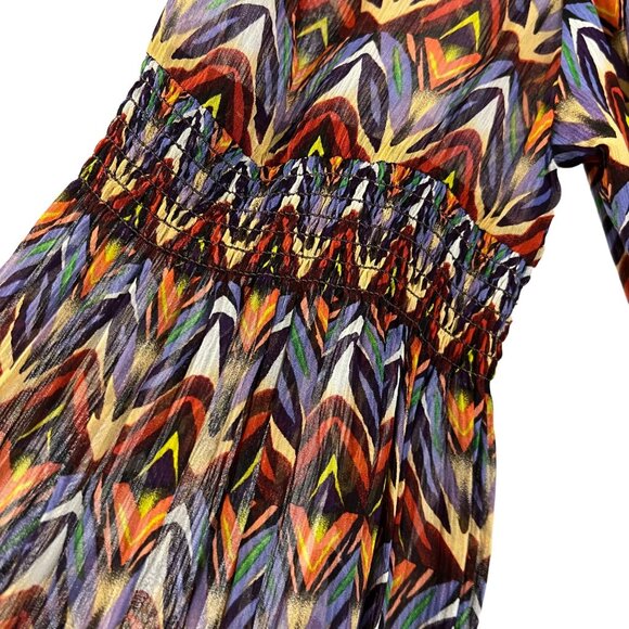 Alice Olivia Multicolored Geometric Silk Belted Button Shirt Dress Size Medium - Picture 3 of 9